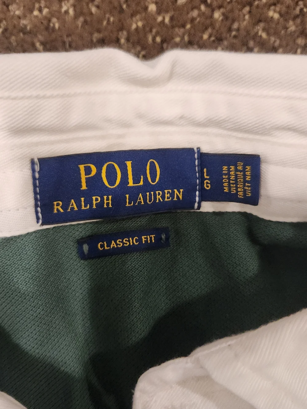 Ralph Lauren Green and White Rugby Shirt with Blue Label